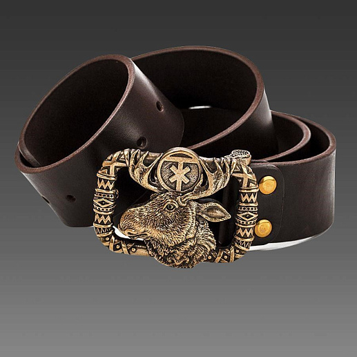 Ремень кожаный с пряжкой "Чертог лося"