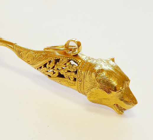 Подарочная обувная ложка "Медведь" (позолоченная). Златоуст