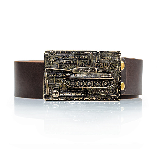 Ремень кожаный с пряжкой "Танк"