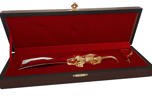 Интерьерная обувная ложка "Собака". Позолоченная