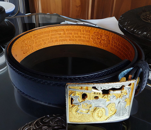 Кожаный ремень с бляхой "Извозчик". Позолота