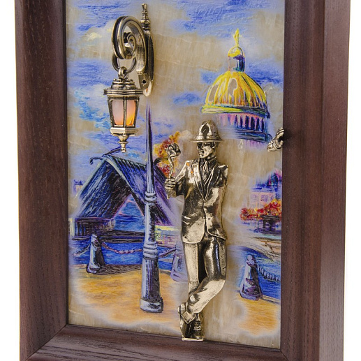 Бронзовая картина "Парень с розой. Набережная. Мост" с подсветкой