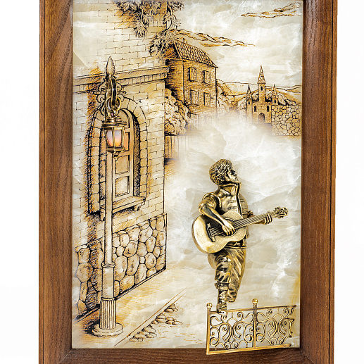 Бронзовая картина "Серенада. Парень" с подсветкой