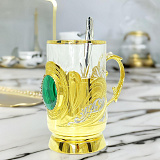 Оригинальный подстаканник со стаканом "Малахит". Златоуст