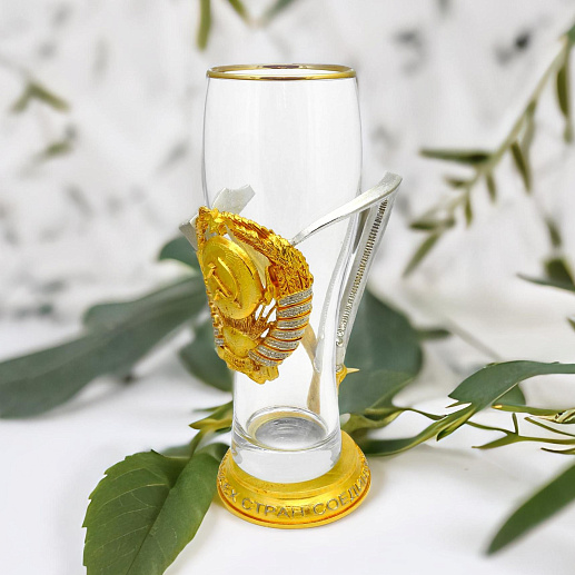 Подарочный бокал для пива "Серп и молот" в золоте