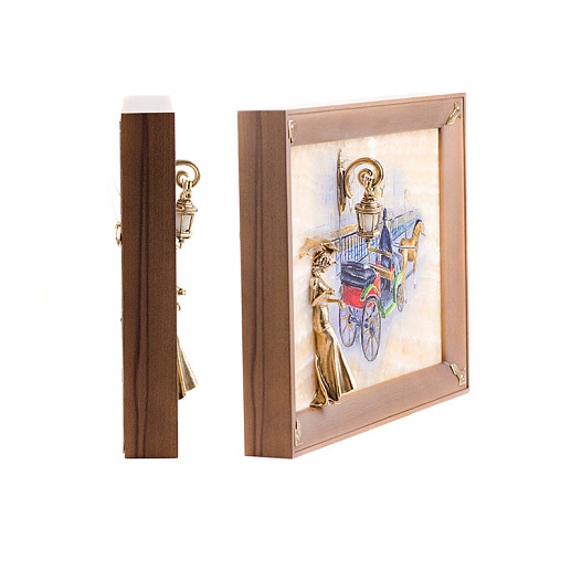 Бронзовая картина "Связь времён. Девушка с зонтиком" с росписью и подсветкой