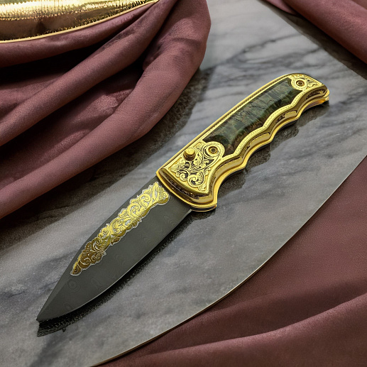 Нож складной дамасский "Орнамент" купить с доставкой Нож складной дамасский "Орнамент"