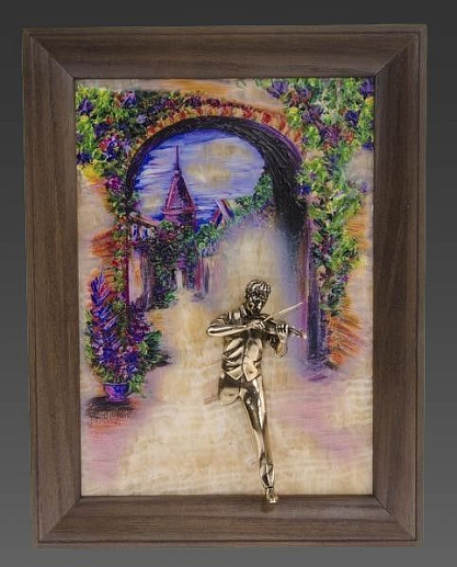 Бронзовая картина "Скрипач. Рассвет"