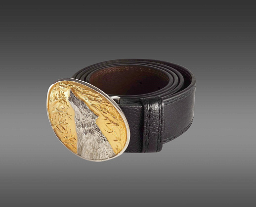 Кожаный мужской ремень "Волк" №2. Позолота