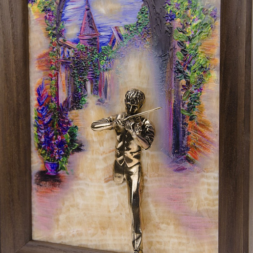 Бронзовая картина "Скрипач. Рассвет"