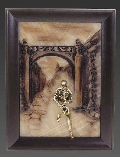 Бронзовая картина "Саксофонист. Сумерки"