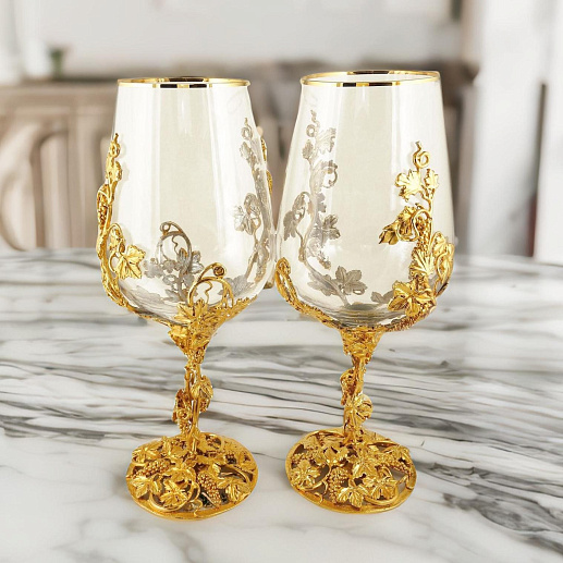 Подарочная винная пара "Виноград". Позолота купить с доставкой Подарочная винная пара "Виноград". Позолота