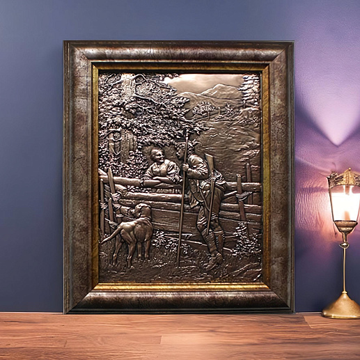 Картина из металла "Охотник с собакой"