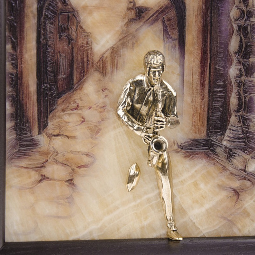 Бронзовая картина "Саксофонист. Сумерки"