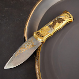 Нож складной "Собаки". Дамасский