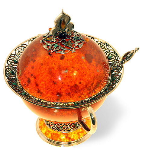 Сахарница декоративная из янтаря с ложечкой