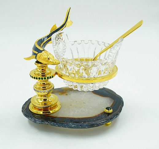 Икорница на агате "Рыба" Златоуст