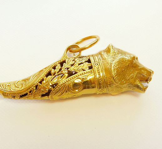 Подарочная обувная ложка "Медведь" (позолоченная). Златоуст