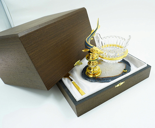 Икорница на агате "Рыба" Златоуст