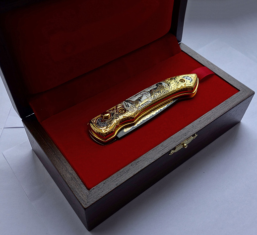 Нож складной дамасский "На уток".  Златоуст