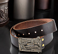 Ремень кожаный с пряжкой "Танк"