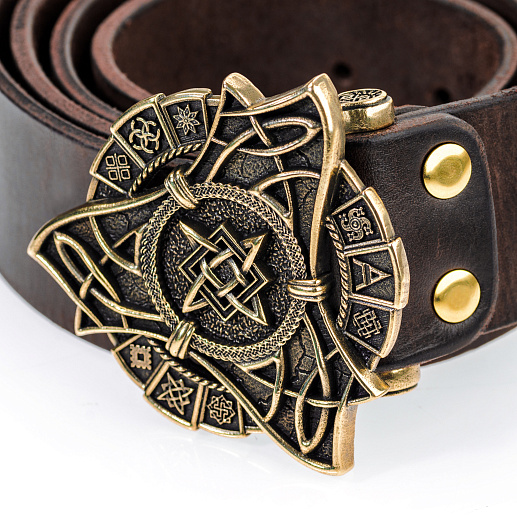 Ремень кожаный с пряжкой "Звезда Руси"