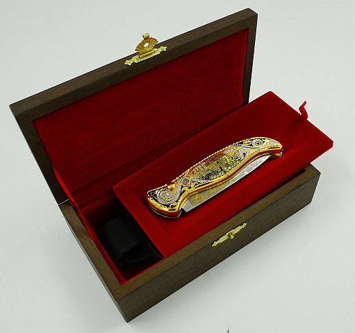 Нож складной дамасский "Мишка в лесу" Златоуст. купить с доставкой Нож складной дамасский "Мишка в лесу" Златоуст.