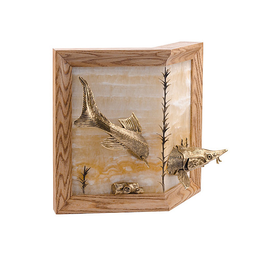 Бронзовая картина угловая "Рыба" на ониксе