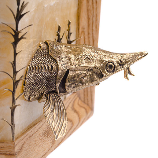 Бронзовая картина угловая "Рыба" на ониксе