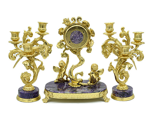 Каминный набор из бронзы и чароита "Колибри"