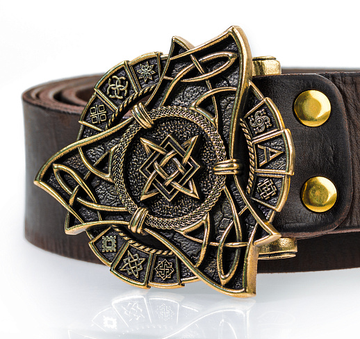 Ремень кожаный с пряжкой "Звезда Руси"