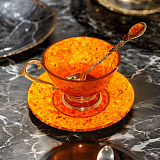 Чашка чайная ажурная из янтаря с ложкой
