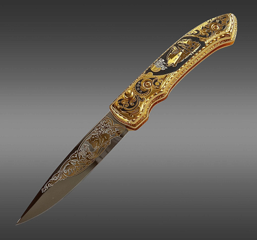 Нож складной "Волк и луна". Златоуст