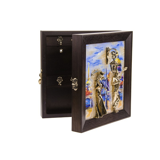 Бронзовая ключница настенная "Пара. Набережная. Мост"