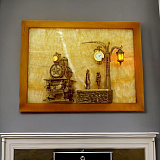 Бронзовая картина из оникса "Поезд" с подсветкой