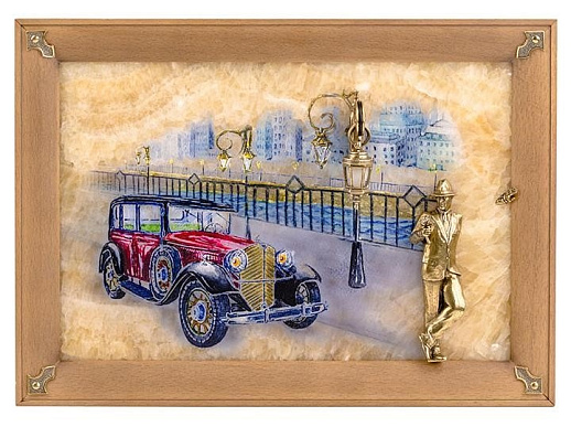 Бронзовая картина "Связь времён. Парень с розой" с росписью и подсветкой