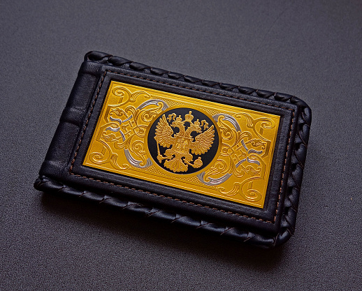 Кожаная визитница "Герб РФ" №3. Златоуст