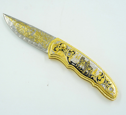 Нож складной дамасский "Волчья пара.№2 Златоуст