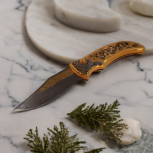 Нож складной дамасский "Орнамент" №2 Златоуст
