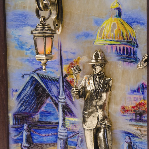 Бронзовая картина "Парень с розой. Набережная. Мост" с подсветкой