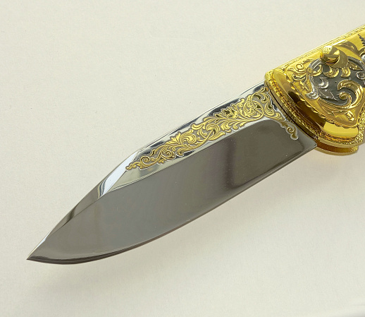 Нож складной золотой "Пара волков"