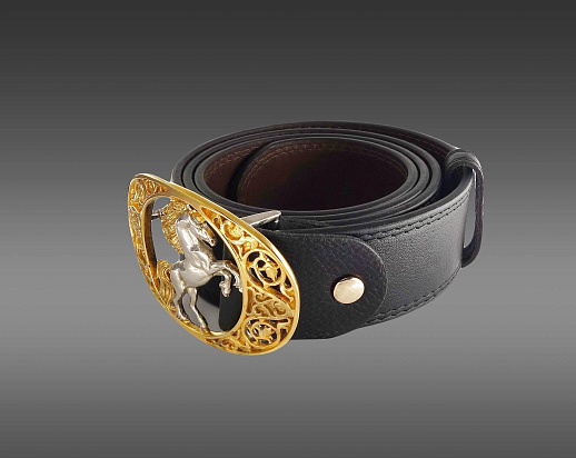 Ремень ручной работы из кожи "Конь". Позолота