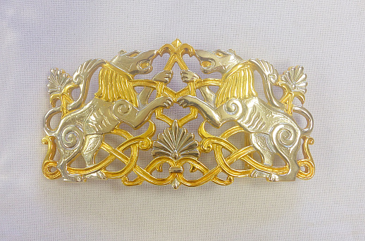 Ремень из натуральной кожи "Хищники''. Позолота