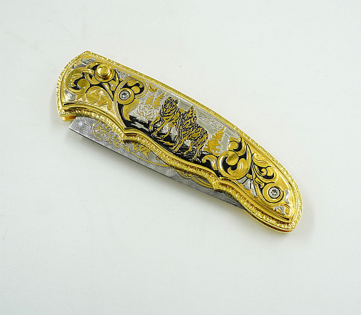 Нож складной дамасский "Волчья пара.№2 Златоуст