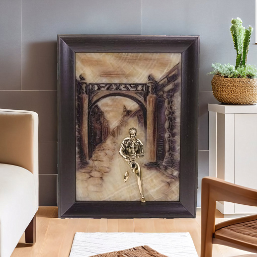 Бронзовая картина "Саксофонист. Сумерки"