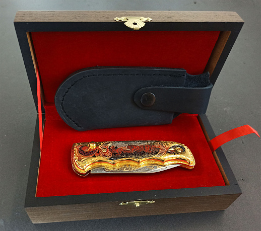 Нож складной "Охота на зайца" Дамасский