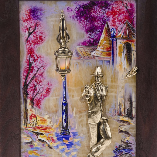Бронзовая картина "Парень с розой. Весна" с подсветкой