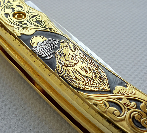 Нож складной "Волк и луна". Златоуст