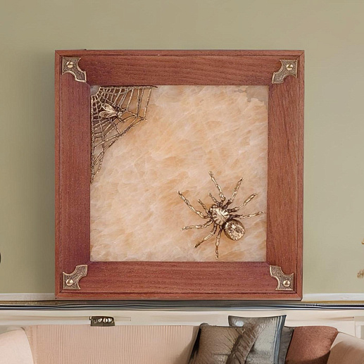 Бронзовая картина-панно на ониксе "Паук"