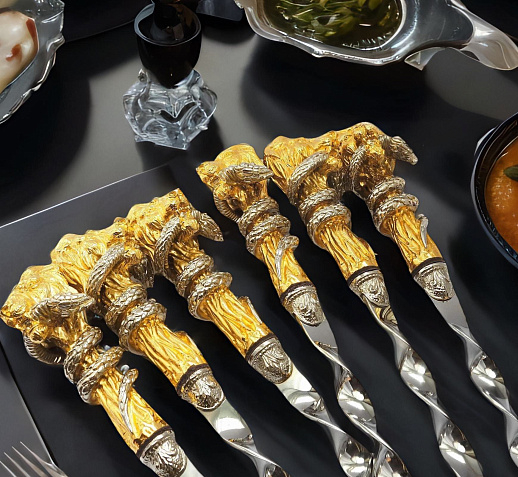 Набор шампуров "Лев и змея". Позолота